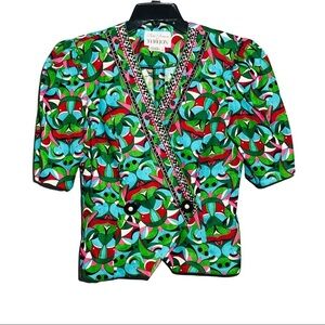Vintage Teri Jon Rickie Freeman Linen Suit Blazer Women Size 4 Crop Retro Green